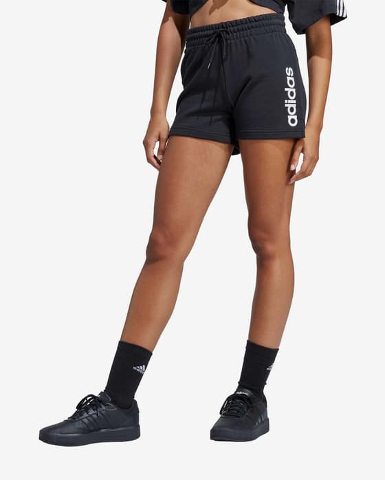 Pantalón corto adidas Essentials Linear French Terry negro blanco mujer