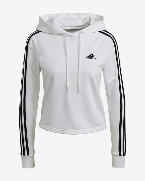 Sweatshirt com capucho adidas Essentials Cropped 3S branco preto mulher