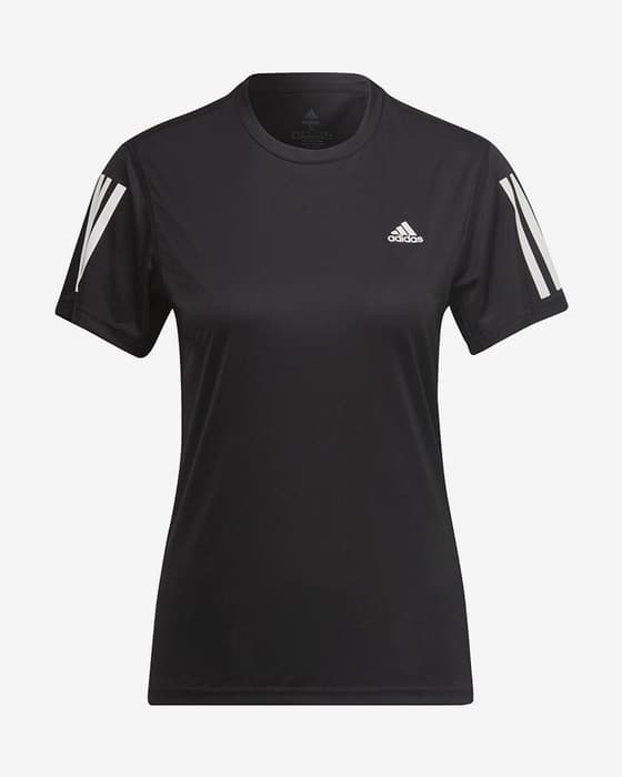 Camiseta adidas Own The Run 3S manga corta negro mate blanco mujer