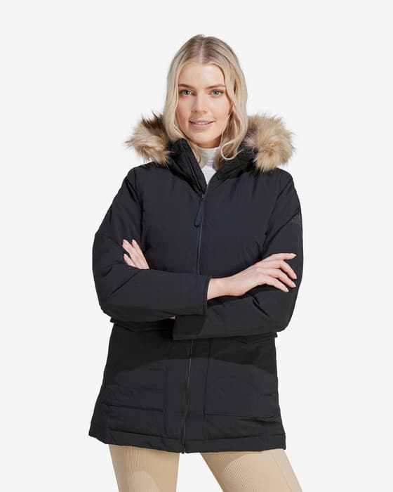 Chaqueta con capucha adidas Fur negro mujer