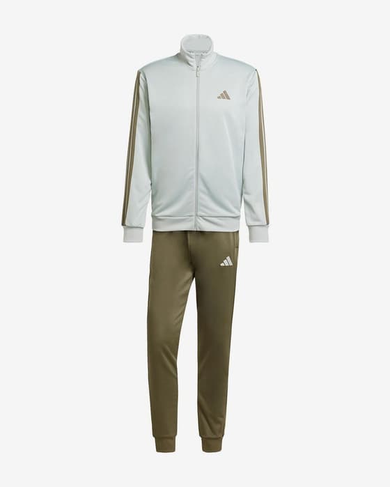 adidas Sportswear Basic French Terry 3 Stripes Tracksuit white khaki green