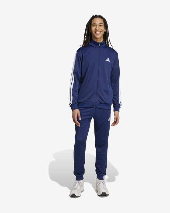 adidas Sportswear Basic French Terry Trainingsanzug 3 streifen marineblau weiß