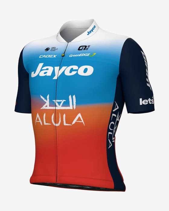 Maillot Team Jayco AlUla 2024 manche courte bleu rouge enfant