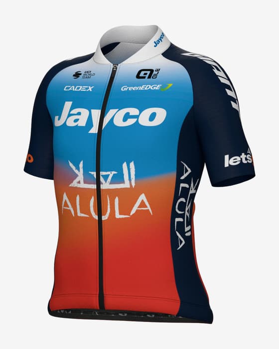 Maillot Jayco AlUla 2024 manche courte bleu rouge enfant