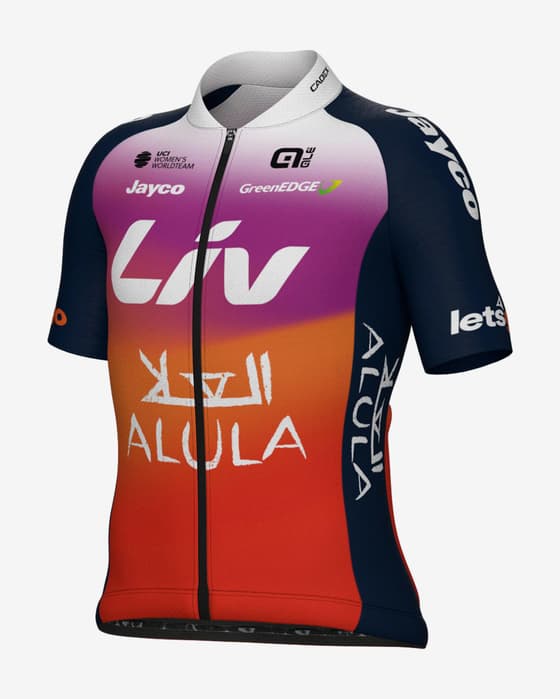Maillot Jayco AlUla 2024 manche courte rouge lilas enfant