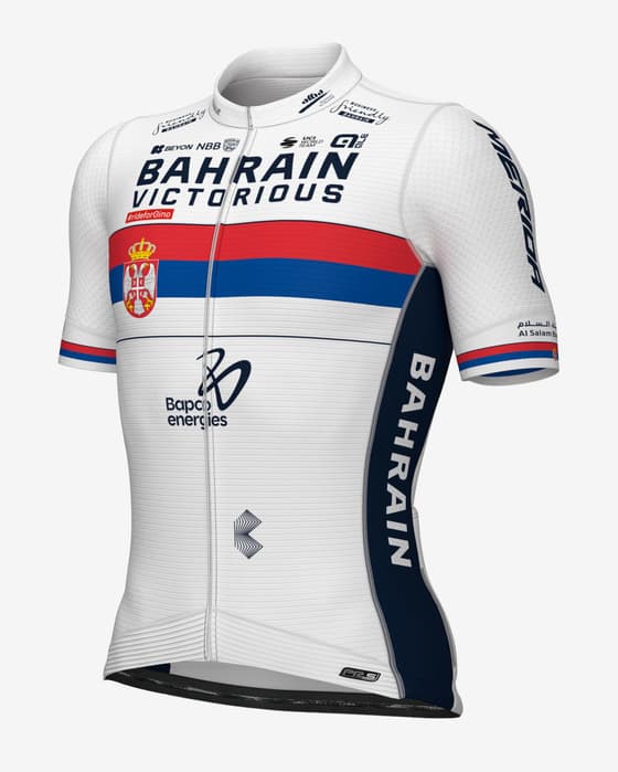 Maillot Bahrain-Victorious Serbian Champion PR-System 2024 manche courte blanc