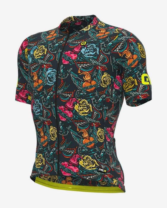 Maillot Alé PRR Tattoo manga corta gris oscuro verde rosa