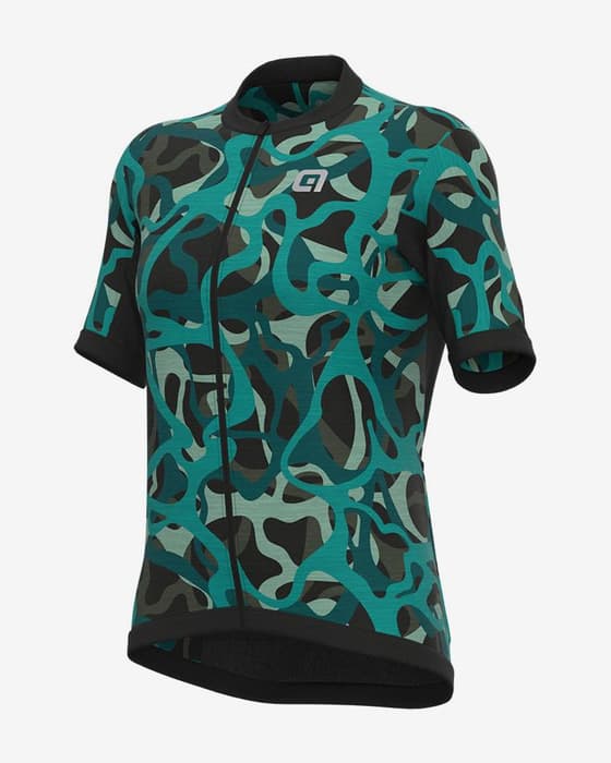 Maillot Alé Off-Road Gravel Woodland manche courte turquoise noir femme