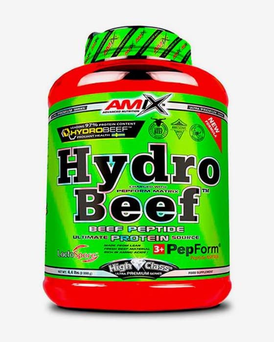 Bote Amix HydroBeef Peptide sabor doble chocolate coco 2 kg