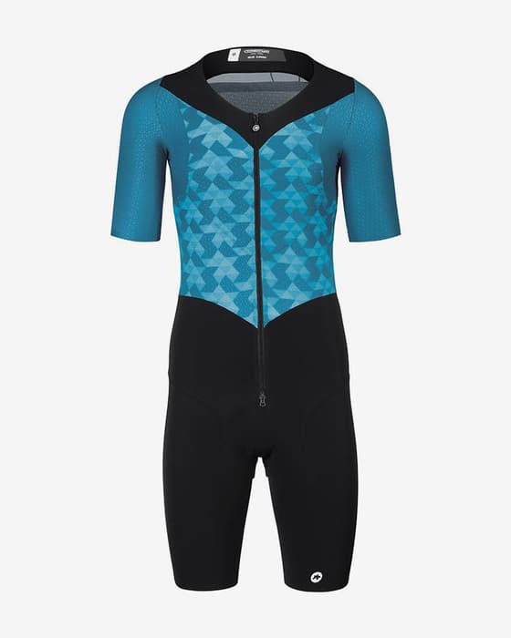 Fato de triatlo Assos Triator Speedsuit manga curta azul claro preto