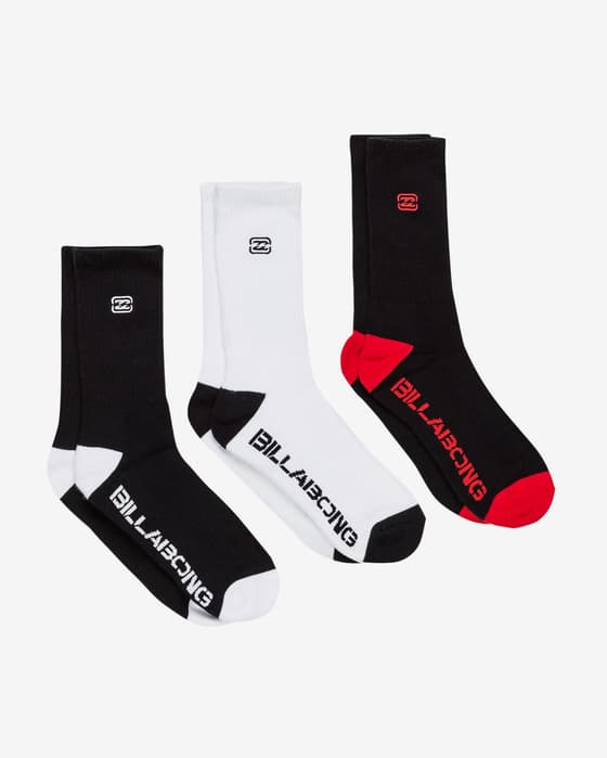 Calcetines Billabong Bracket Wave negro blanco rojo