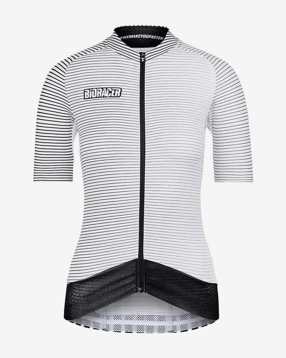 Maillot Bioracer Epic manga corta blanco logo negro mujer