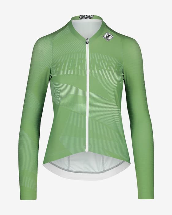 Maillot Bioracer Icon à manches longues vert pour femme.