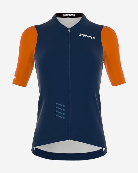 Maillot Bioracer Icon 2025 manches courtes bleu marine orange femme