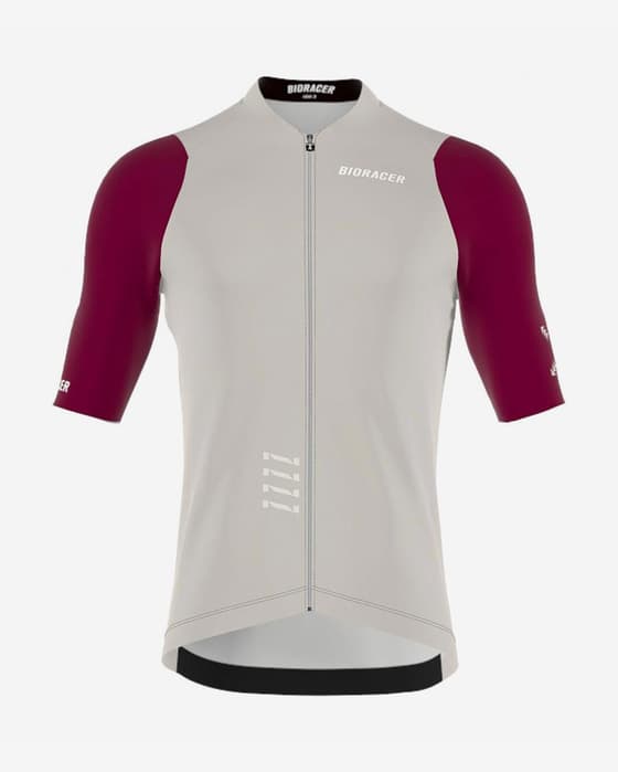 Maillot Bioracer Icon 2025 manches courtes gris clair bordeaux enfant