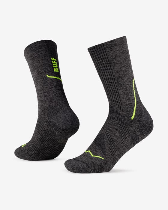 Calcetines Buff Dryflx Crew negro amarillo neón