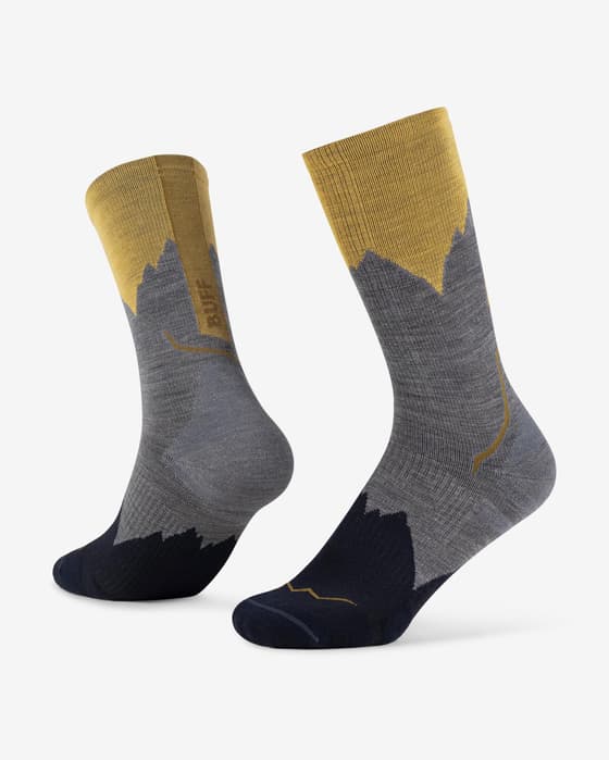 Calcetines Buff Lightweight Merino Wool Crew amarillo gris