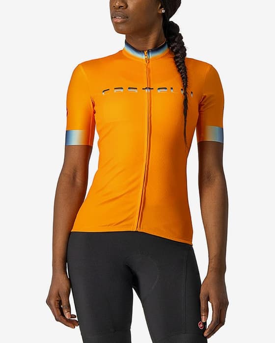 Maillot Castelli Gradient manga corta naranja brillante azul claro mujer