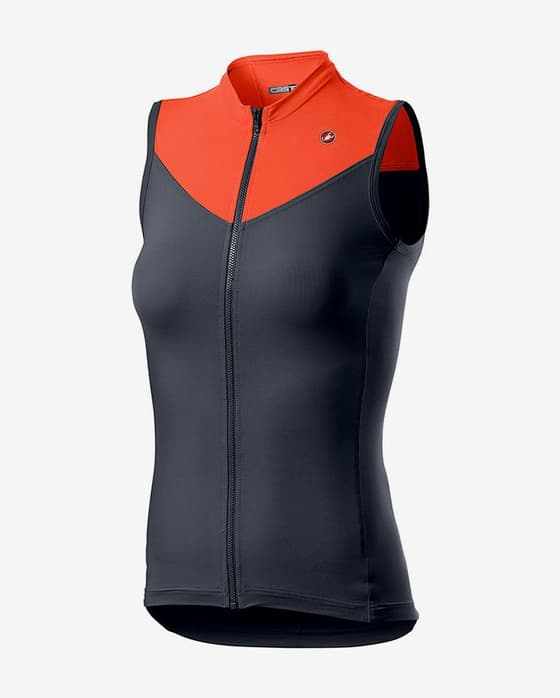 Maillot Castelli Solaris sans manches bleu foncé rose-orange femme
