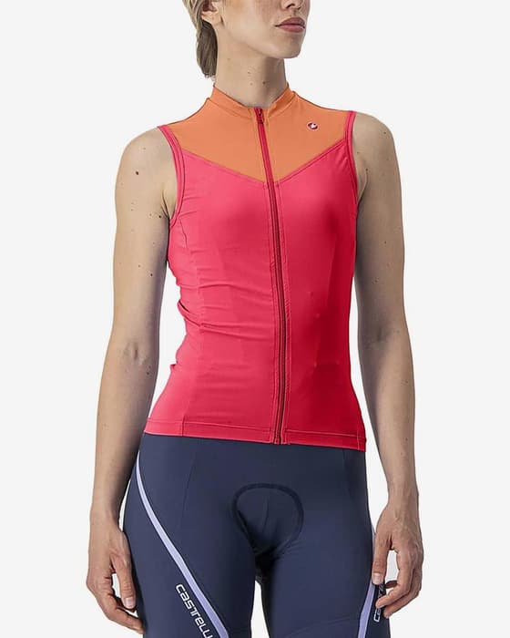 Maillot Castelli Solaris sans manches rouge hibiscus orange femme