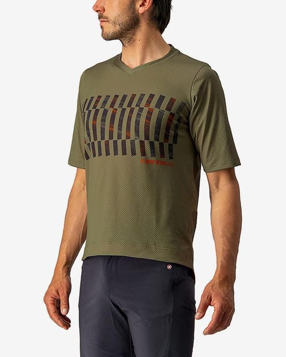 Maillot Castelli Trail Tech manche courte vert olive gris foncé orange