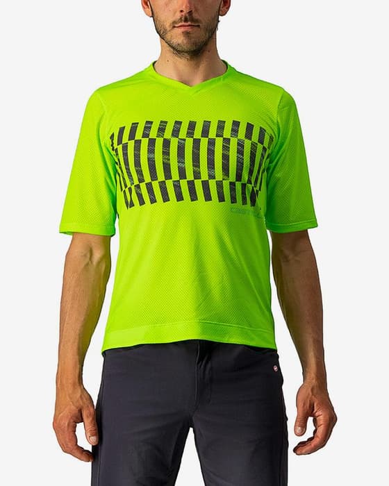 Maillot Castelli Trail Tech manche courte vert lime électrique gris foncé