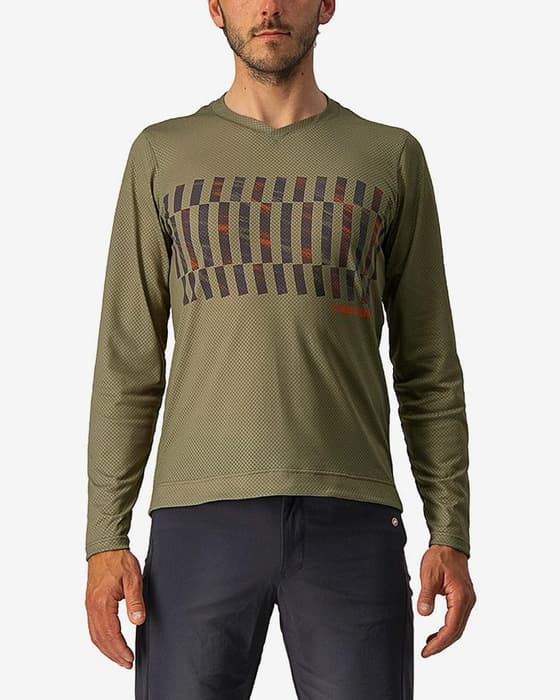Maillot Castelli Trail Tech manche longue vert olive gris foncé orange