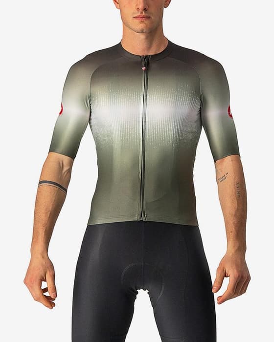 Maillot Castelli Aero Race 6.0 Rosso Corsa manche courte vert gris argenté