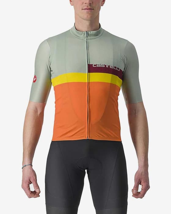 Maillot Castelli A Blocco manche courte vert pâle orange multicolore