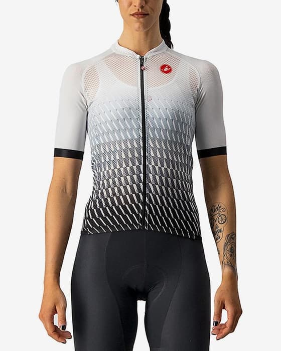 Maillot Castelli Climber's 2.0 Rosso Corsa manche courte blanc argenté noir femme
