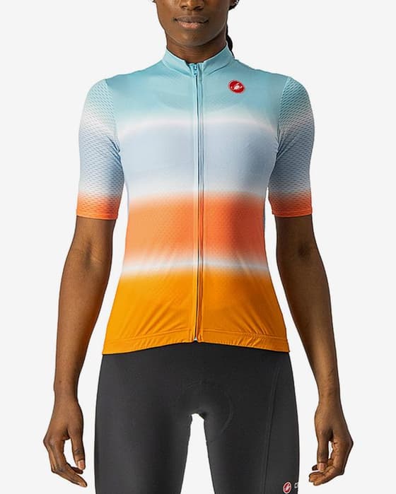 Maillot Castelli Dolce manche courte bleu céleste orange femme