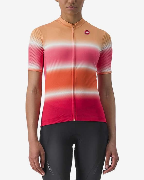Maillot Castelli Dolce manche courte rouge hibiscus orange femme