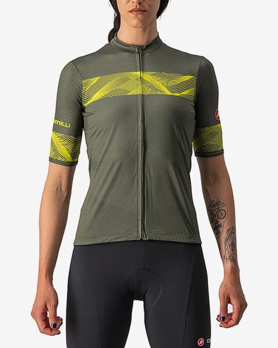 Maillot Castelli Fenice manche courte vert foncé jaune femme