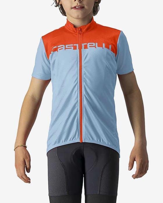 Maillot Castelli Neo Prologo manche courte bleu clair rouge lave enfant