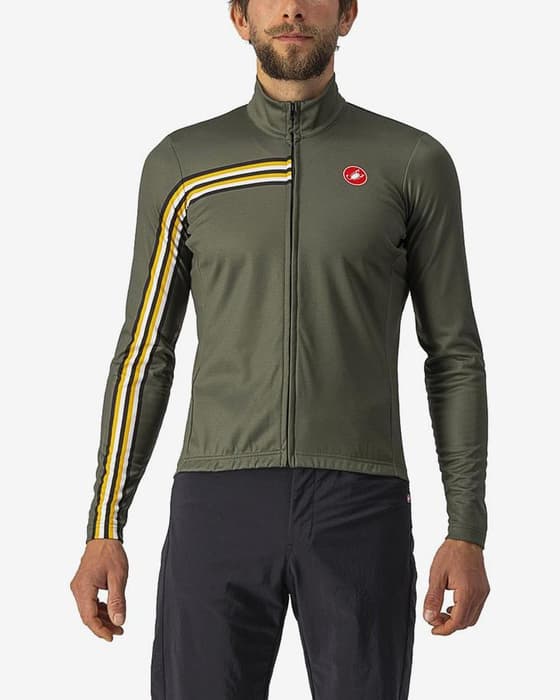 Maillot Castelli Unlimited Thermal manche longue vert foncé jaune