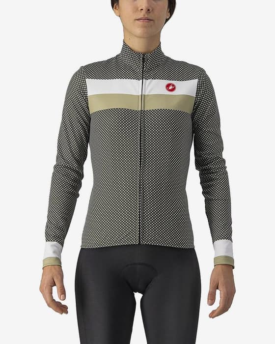 Maillot Castelli Volare manche longue vert foncé blanc femme