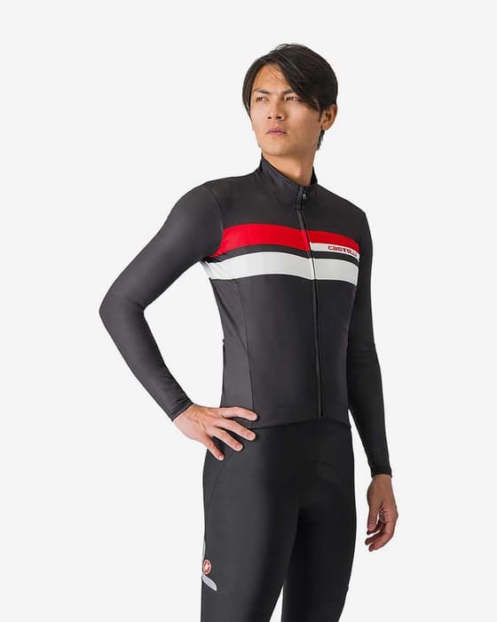 Maillot Castelli Lineare manga larga negro puro blanco rojo