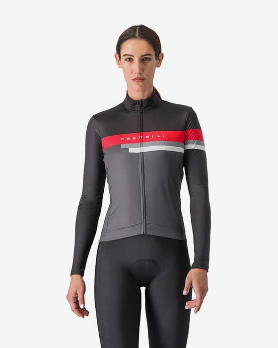 Maillot Castelli Tornare manche longue gris foncé rouge femme