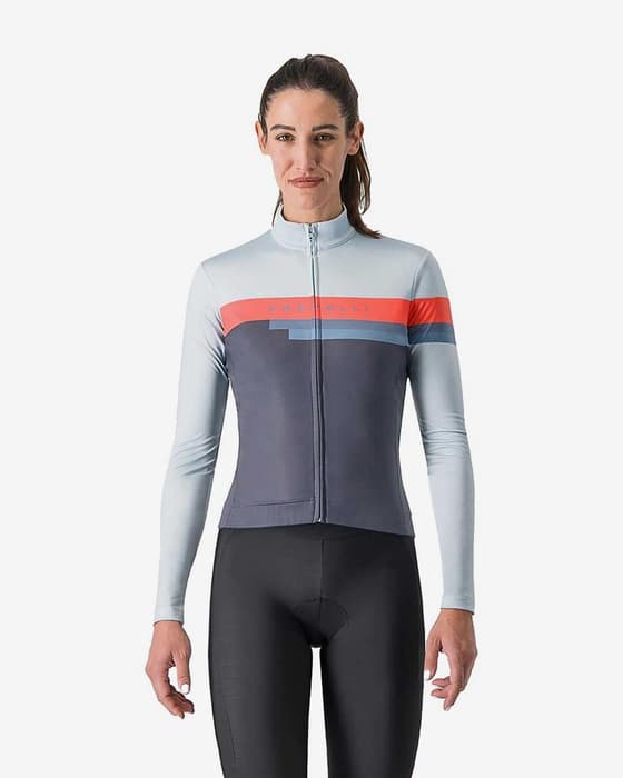 Maillot Castelli Tornare manche longue blanc neutre gris orange femme