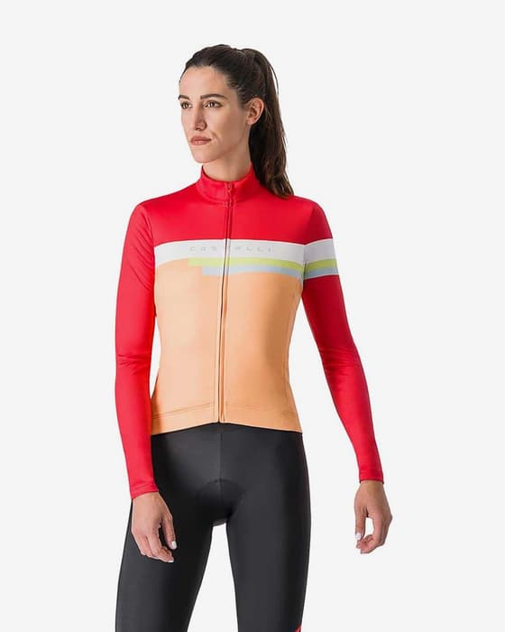 Maillot Castelli Tornare manche longue rouge mat orange femme