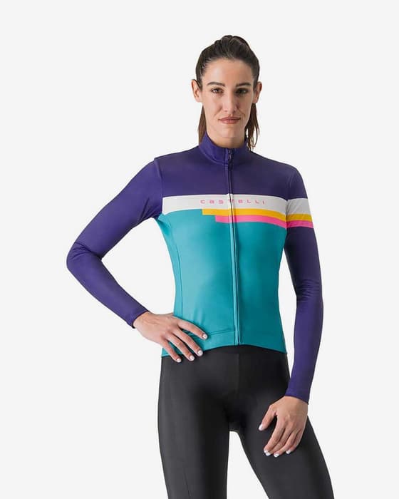 Maillot Castelli Tornare manga larga azul profundo blanco mujer