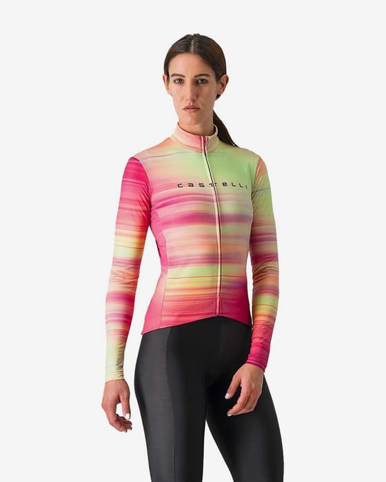 Maillot Castelli Phase manche longue rose foncé jaune femme