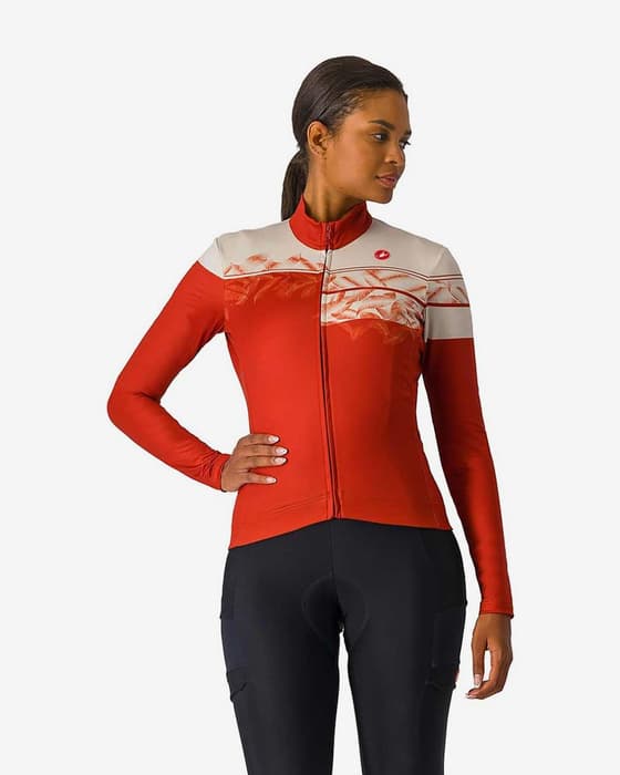 Maillot Castelli Unlimited Thermal 2 manche longue rouge pur blanc femme