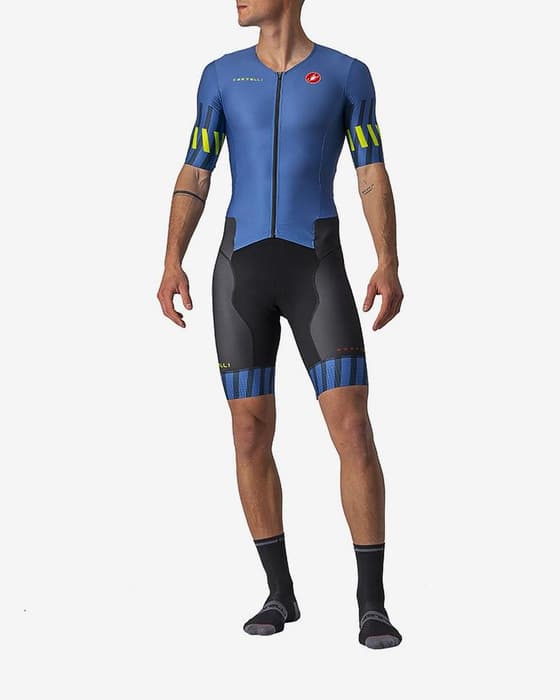 Fato de triatlo Castelli Free Sanremo 2 Rosso Corsa manga curta azul verde lima