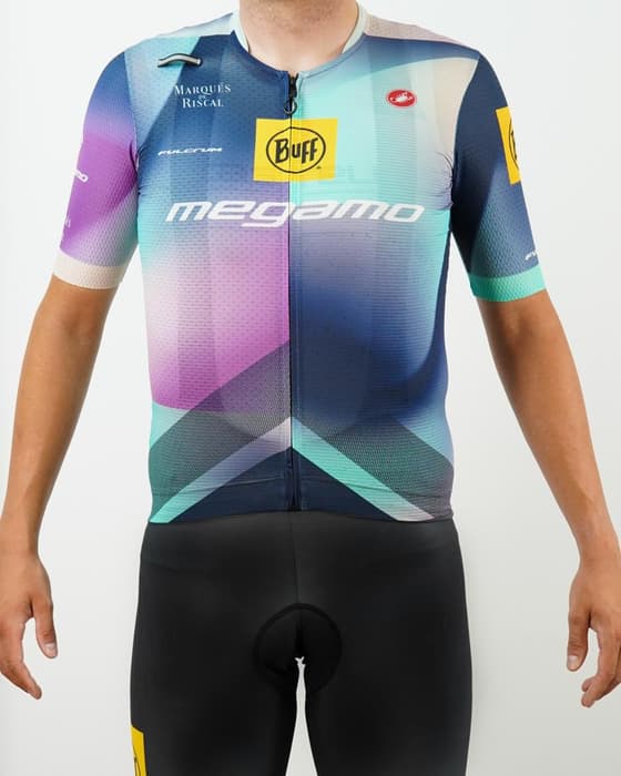 Maillot Castelli Buff Megamo 2025 Unlimited Pro Gravel manches courtes bleu violet
