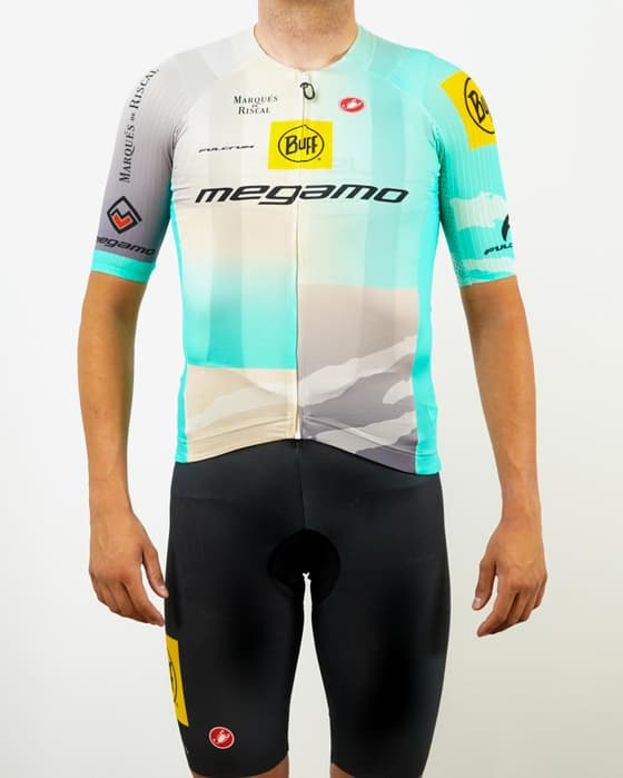 Maillot Castelli Buff Megamo 2025 Aero Race 8.0 manches courtes blanc gris bleu