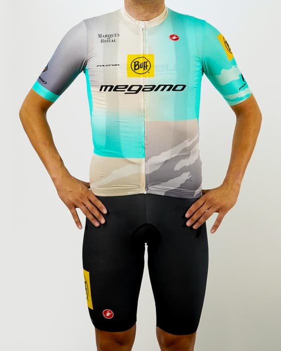 Maillot Castelli Buff Megamo 2025 Competizione 3 manches courtes blanc gris turquoise