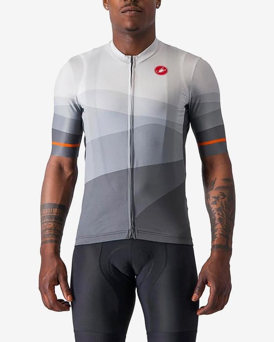 Maillot Castelli Orizzonte manche courte gris argent orange
