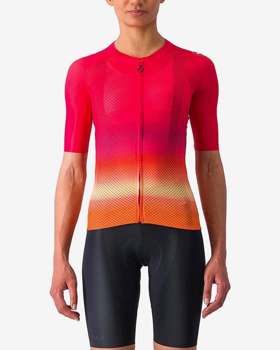 Maillot Castelli Climber's 4.0 Rosso Corsa manche courte rouge hibiscus multicolore femme