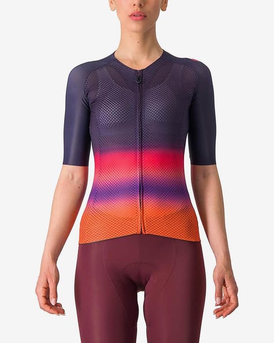 Maillot Castelli Climber's 4.0 Rosso Corsa manche courte bleu nuit rose orange femme